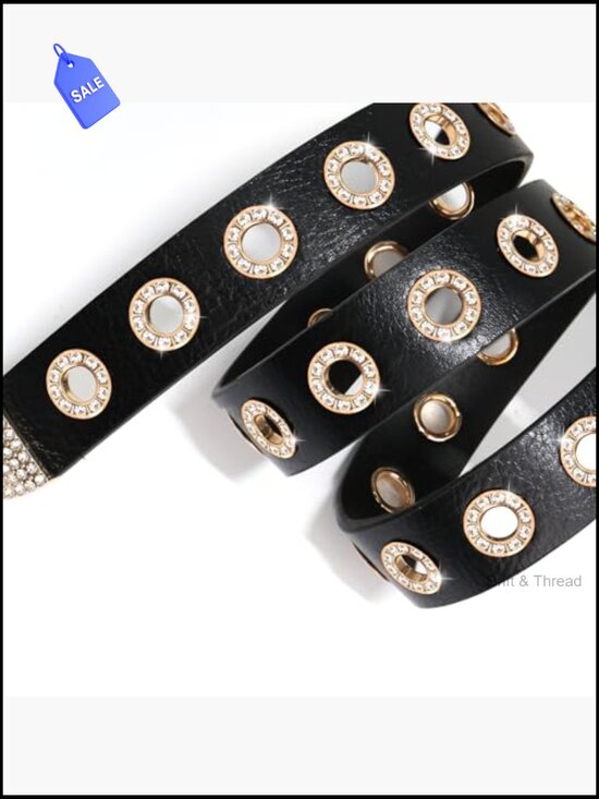 Rhinestone Grommet Belt - Punk Western Cowgirl Y2K Faux Leather Belt for Jeans main image 4